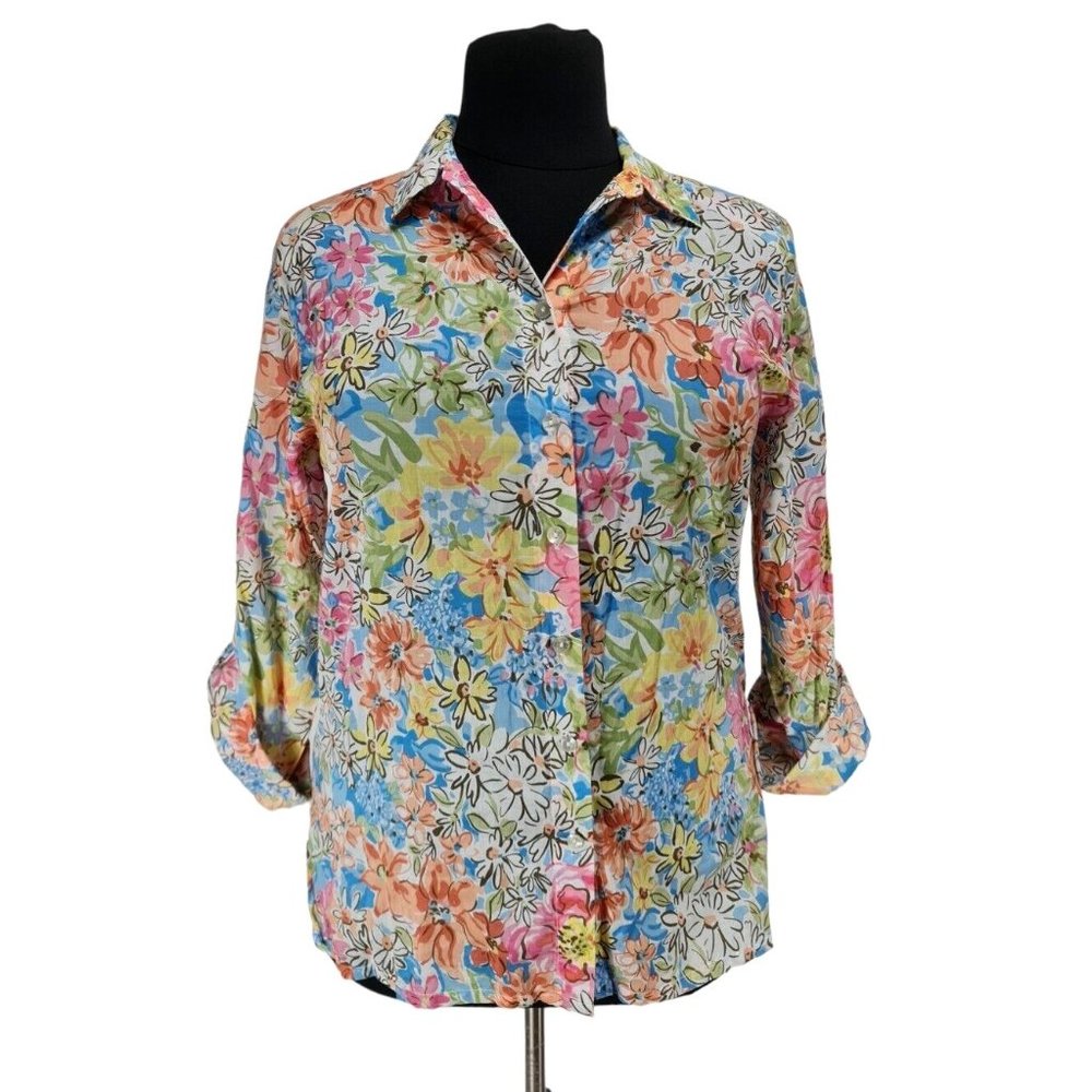 KORET FRANCISCA Womens Button Up Long Sleeve Shirt Size L Floral Cotton  314P